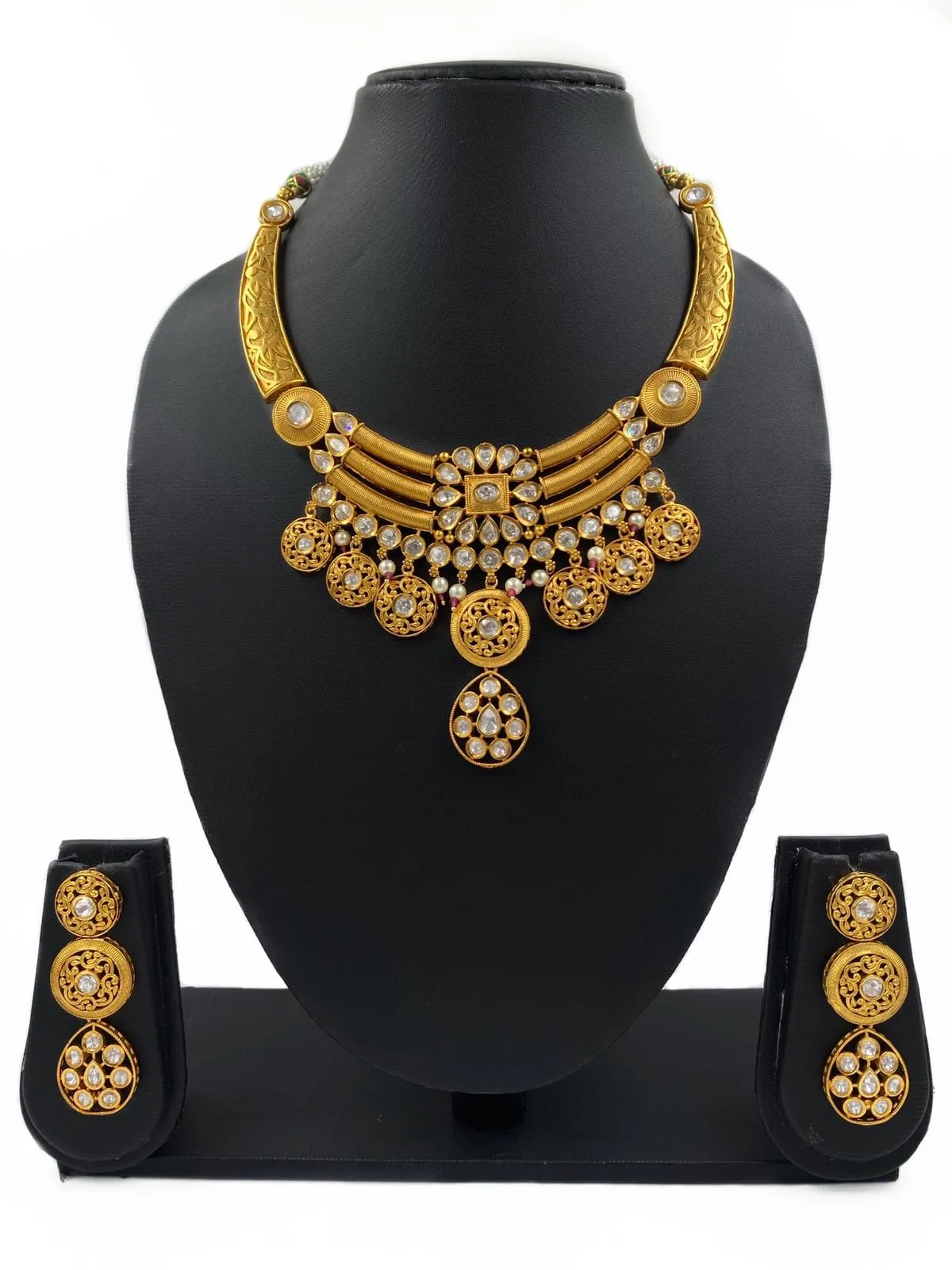 Gold Plated Modern Look Golden Necklace Set For Ladies By Gehna shop