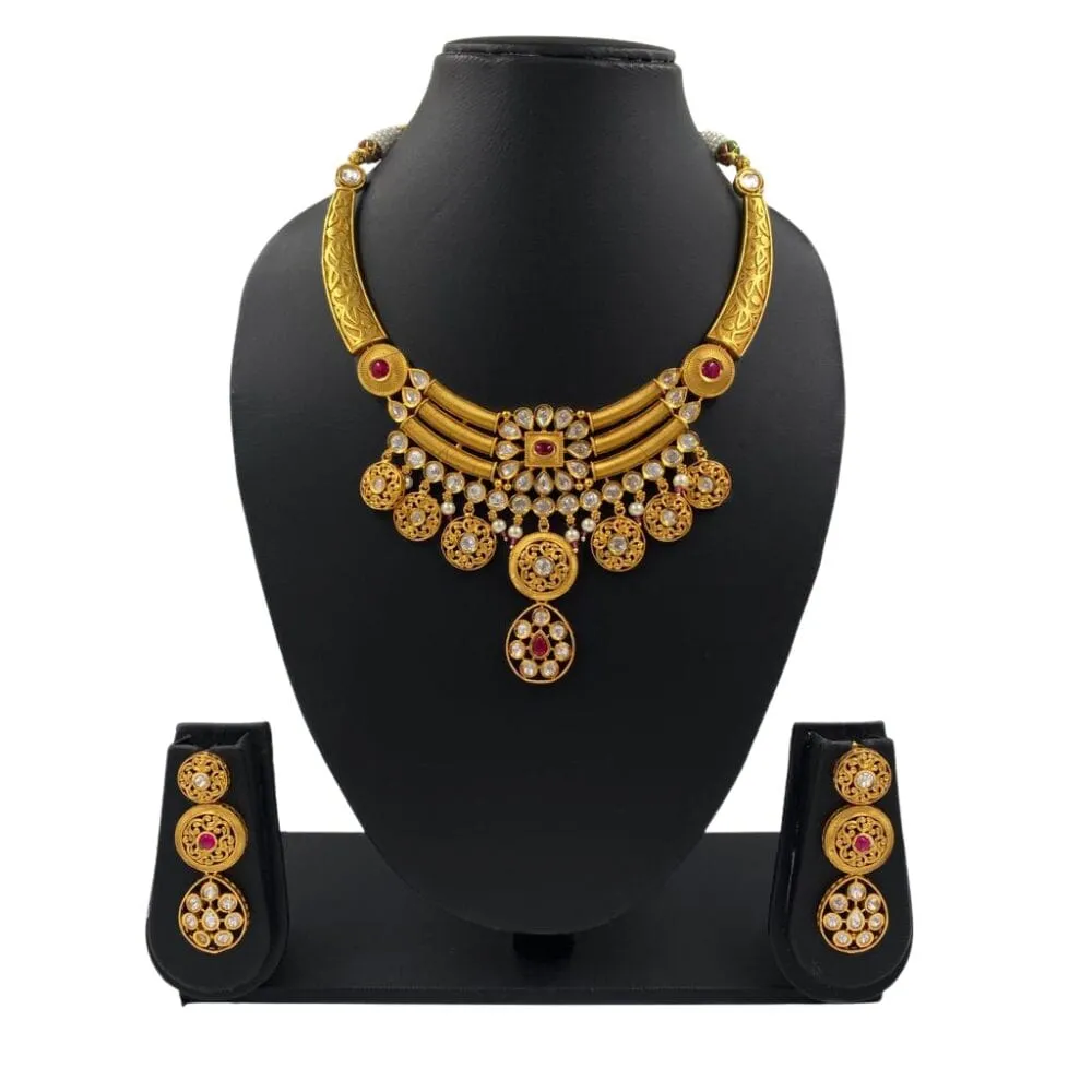 Gold Plated Modern Look Golden Necklace Set For Ladies By Gehna shop