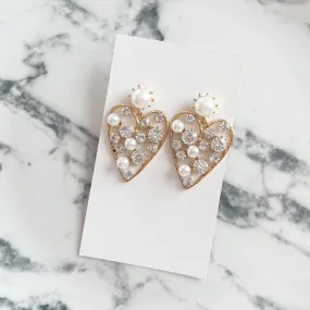 Golden Pearl Heart Statement Earrings