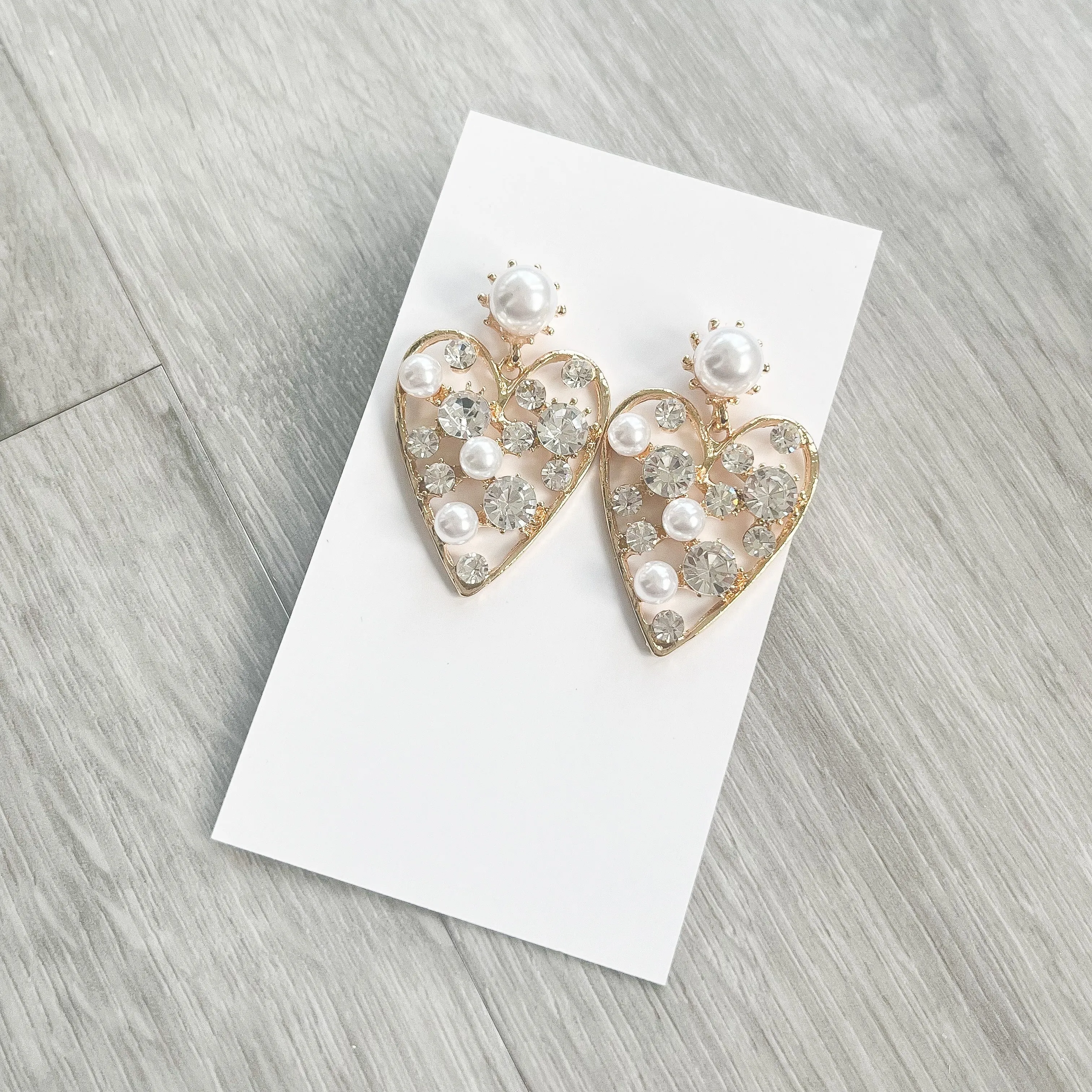 Golden Pearl Heart Statement Earrings