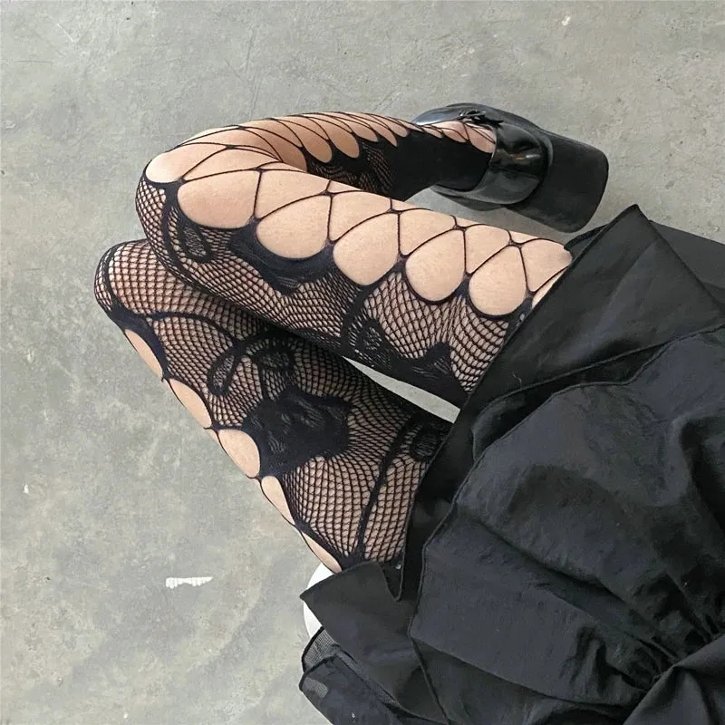 Goth Rose Fishnet Tights