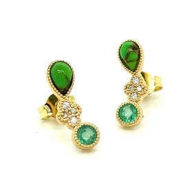 Green Turquoise Diamond Earrings