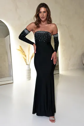 Harmony Diamante Detail Maxi Gown | Black