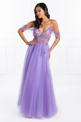 Honey Couture LOLA Purple Crystal Tulle Skirt Formal Dress