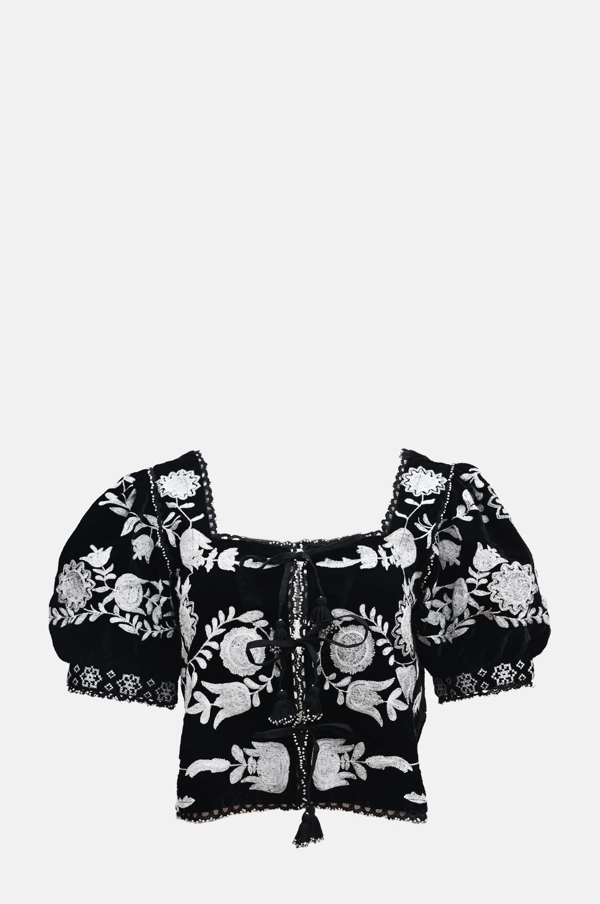 Irene Embroidery Velvet Puff Slv Top