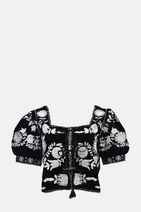 Irene Embroidery Velvet Puff Slv Top