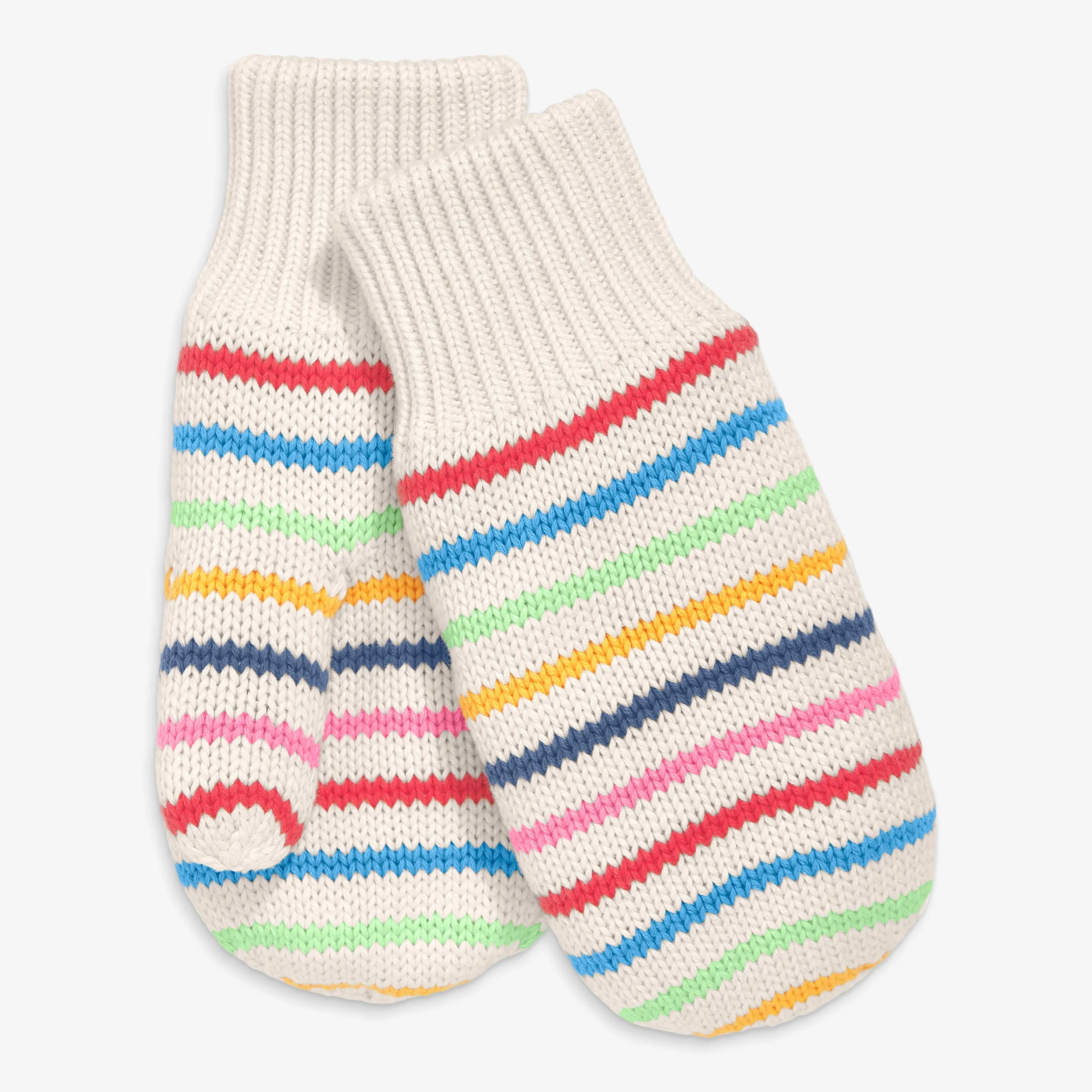 Kids fleece-lined mittens in rainbow stripe