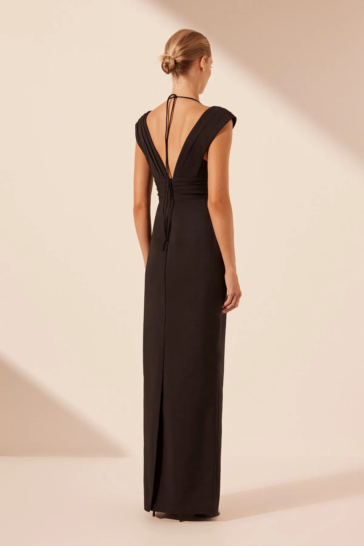 LANI CROSS FRONT RUCHED MAXI DRESS - BLACK