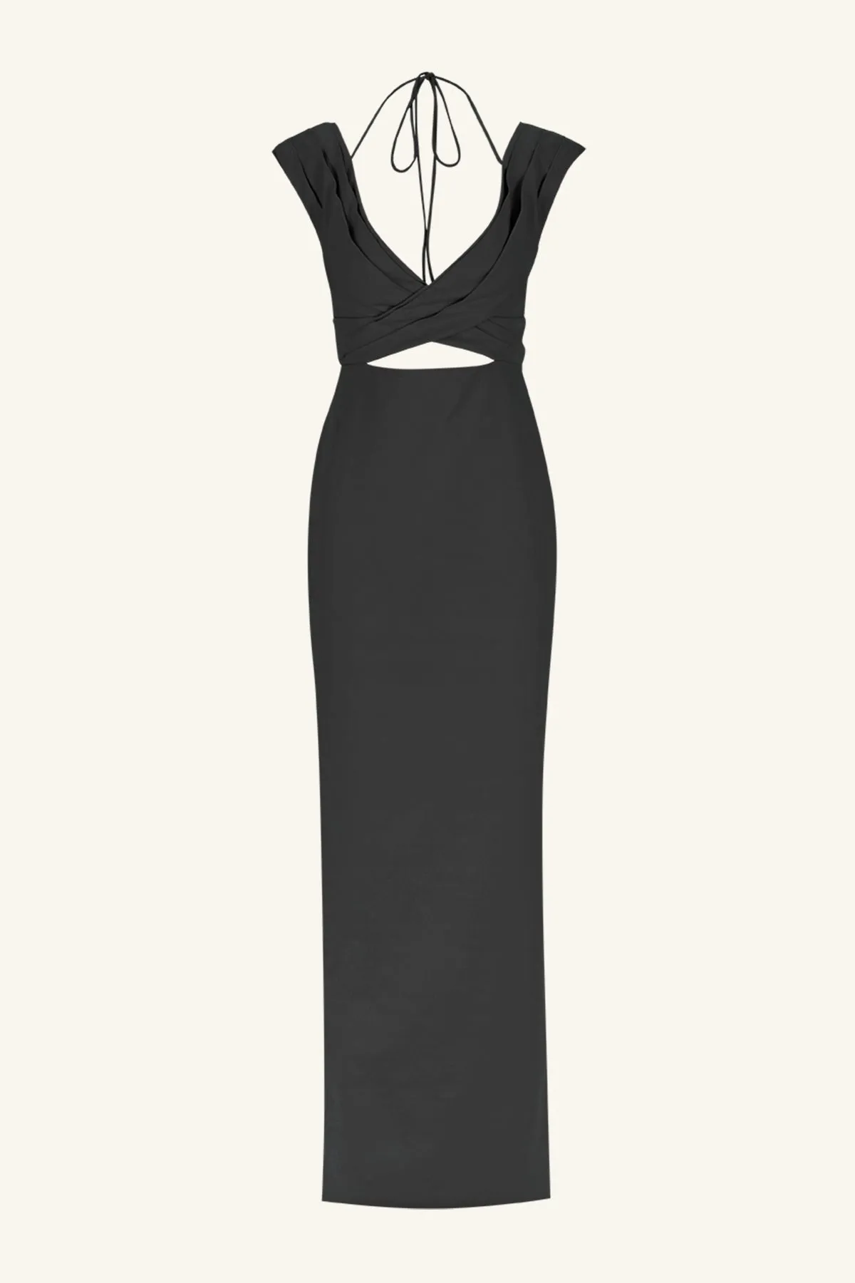 LANI CROSS FRONT RUCHED MAXI DRESS - BLACK