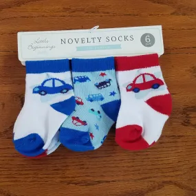 Little Beginnings 6pack boys car Socks