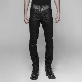 Men's Faux Leather and Jacquard Goth Trousers