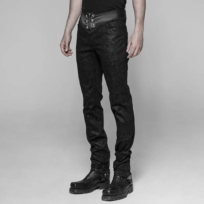 Men's Faux Leather and Jacquard Goth Trousers