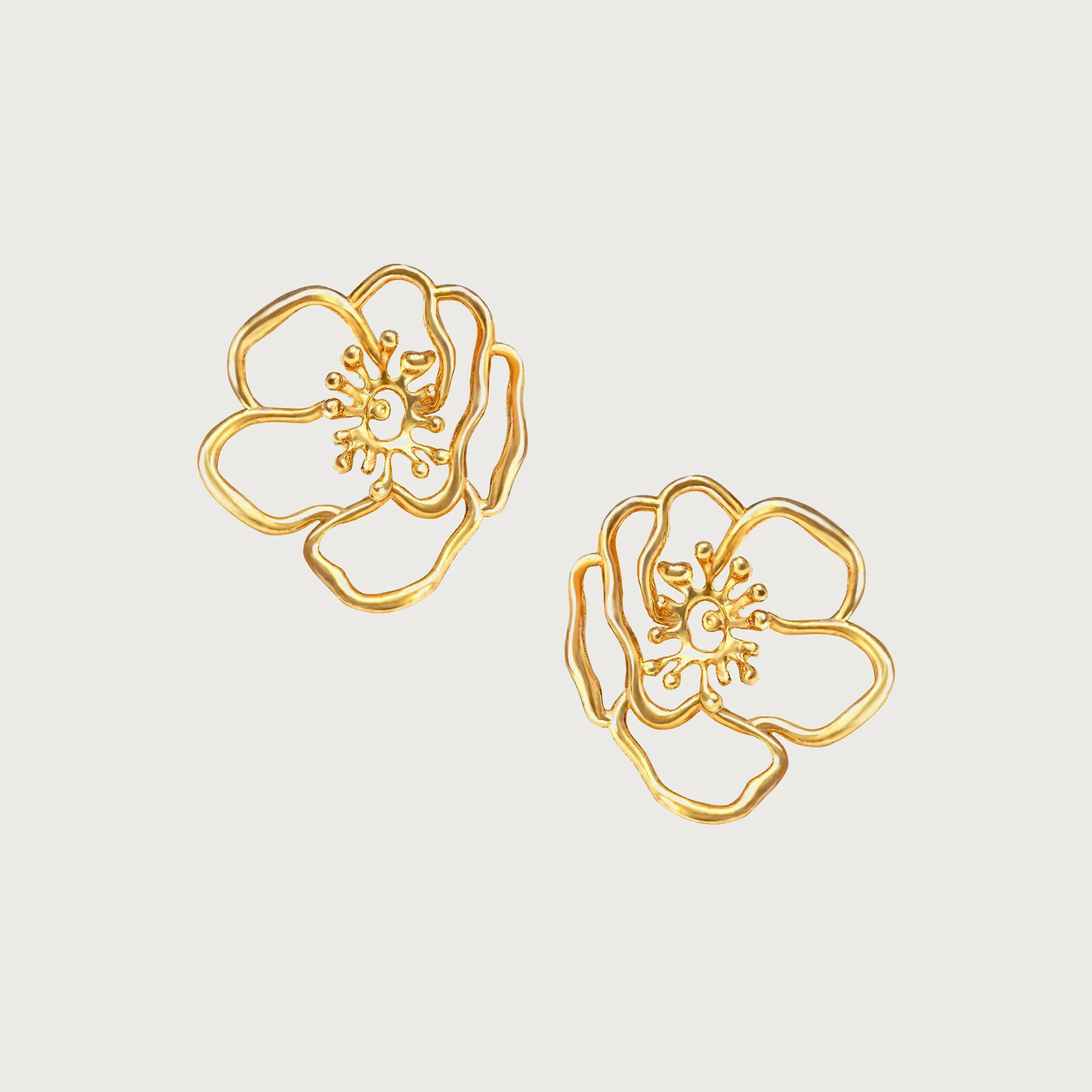 Mini Gold Anemone Flower Earrings