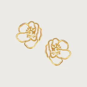 Mini Gold Anemone Flower Earrings