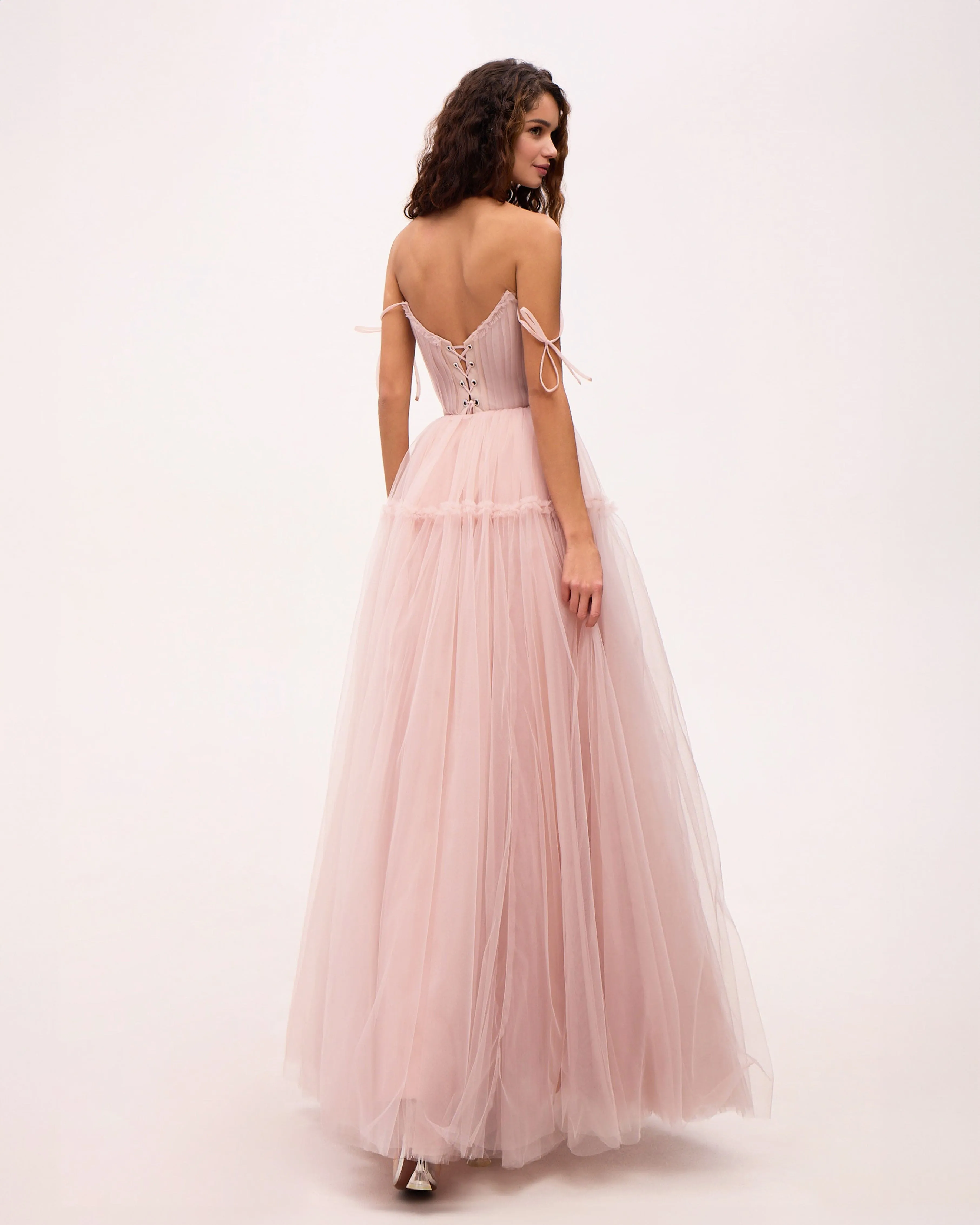 Misty Rose Tie-straps tulle prom dress