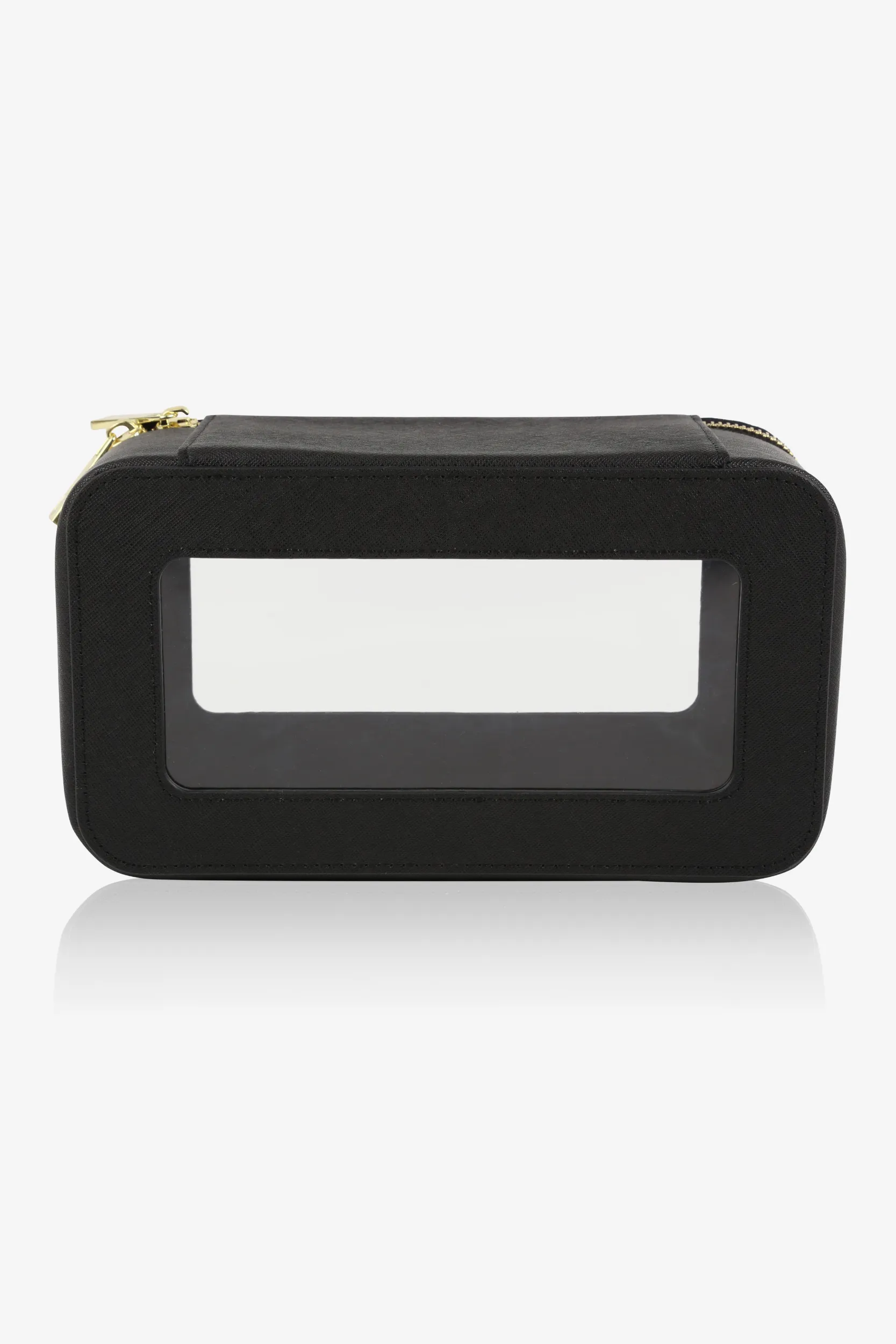 Personalised Large Leather Cali Make Up Box - Black Saffiano with Gold Hardware