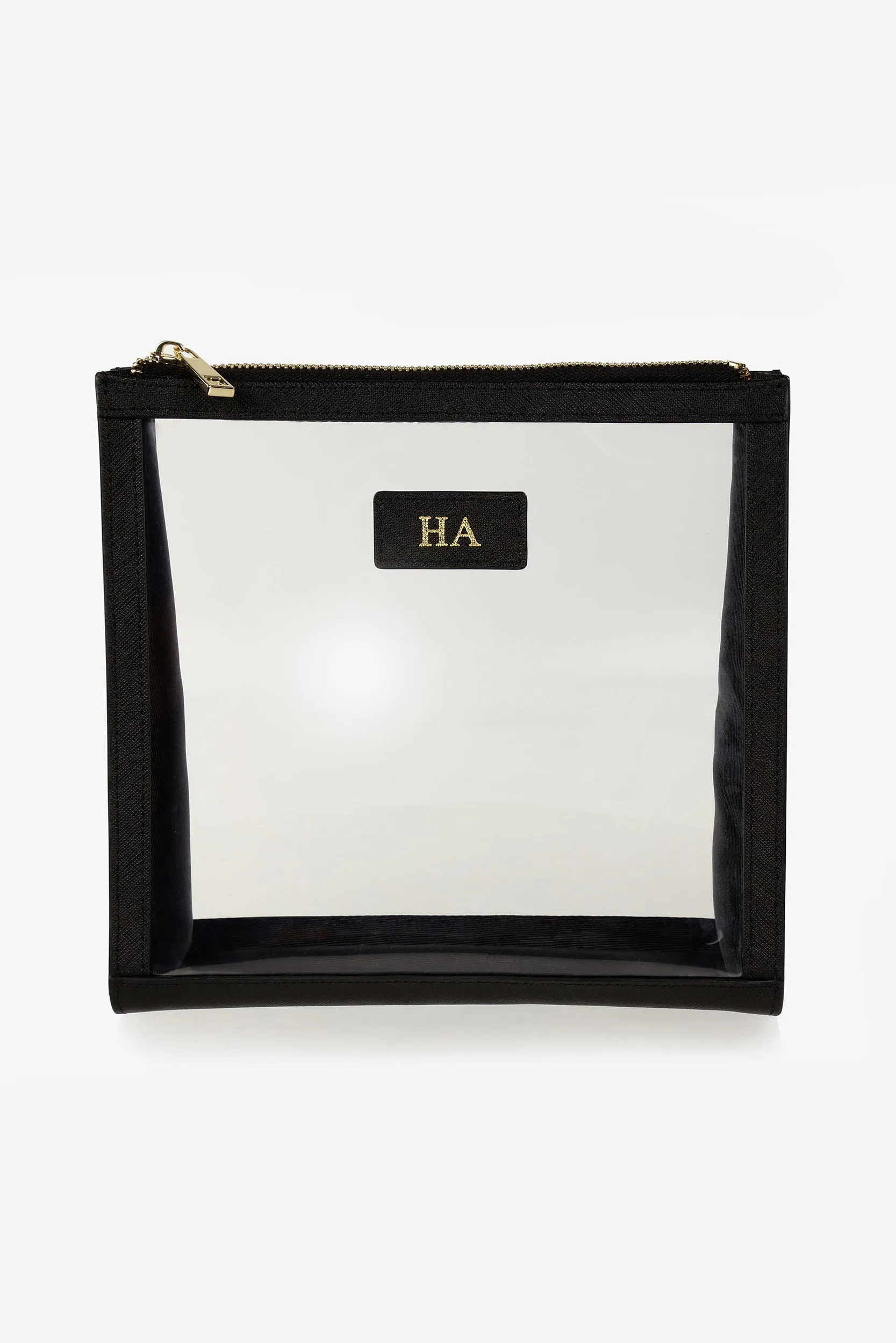 Personalised Leather & Perspex Cali Clutch - Black Saffiano with Gold Hardware