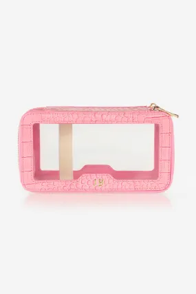 Personalised Leather & Perspex Double Zip Cali Cosmetic Bag - Fuchsia Croc