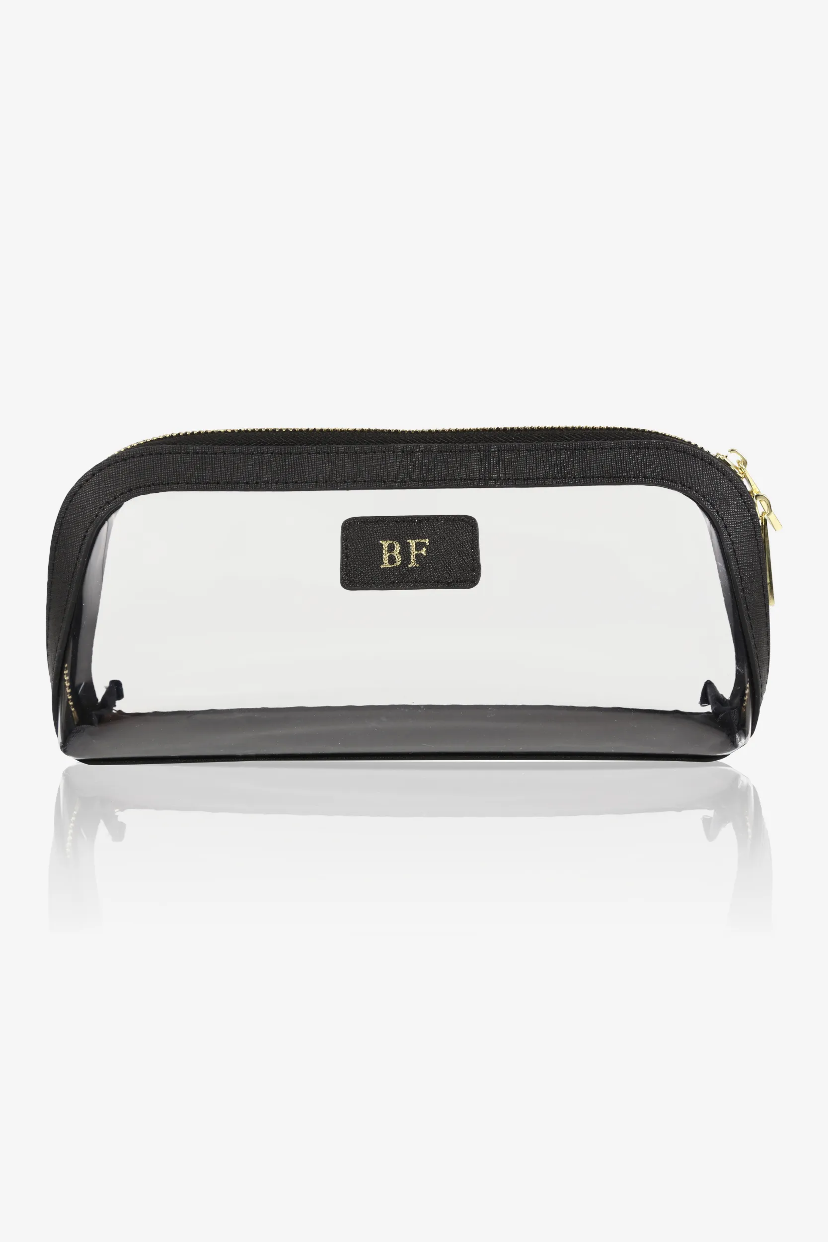 Personalised Leather Cali Cosmetic Case - Black Saffiano with Gold Hardware