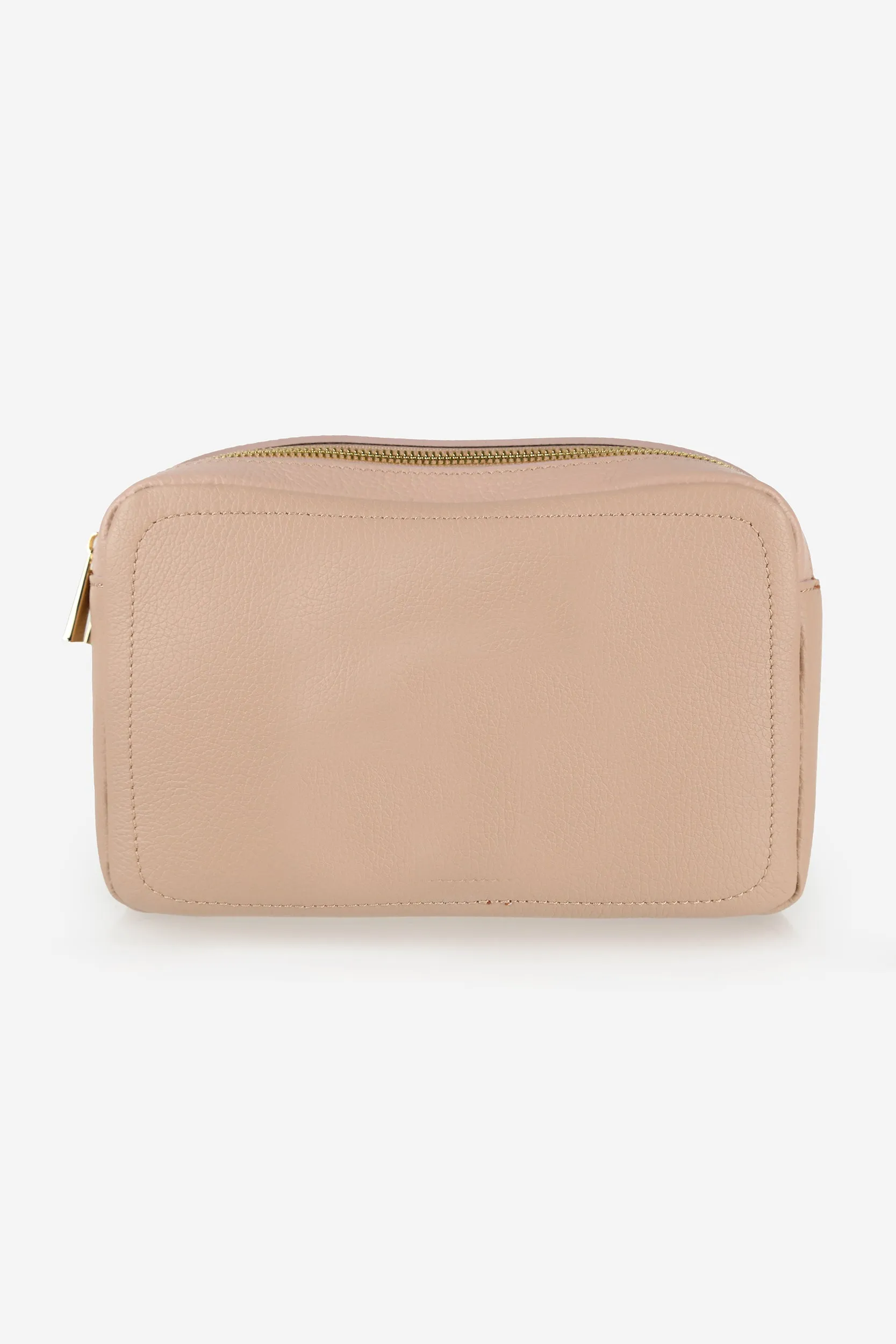 Personalised Leather Double Zip Wash Bag - Nude Pebble with Gold Hardware