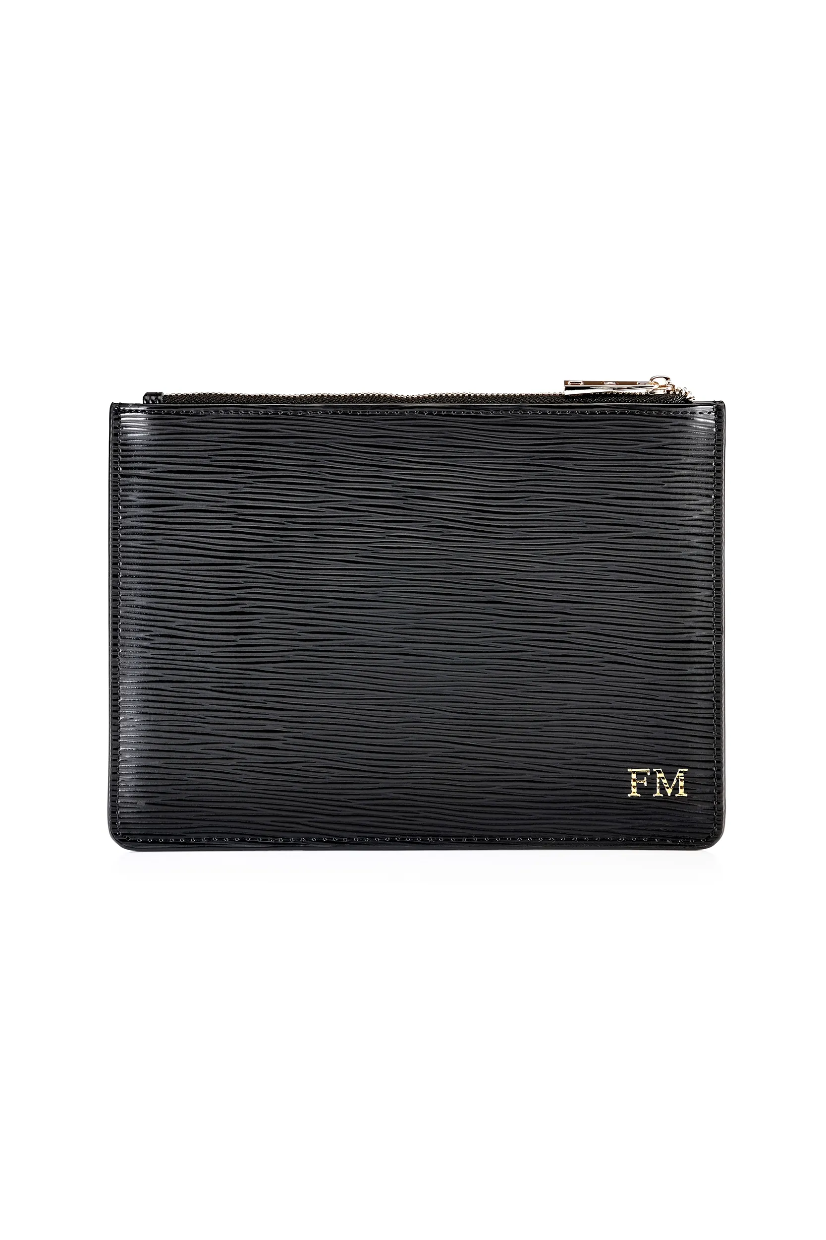 Personalised Leather Pouch - Black EPI with Gold hardware