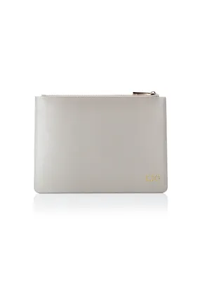 Personalised Leather Pouch - Grey Saffiano with Gold hardware