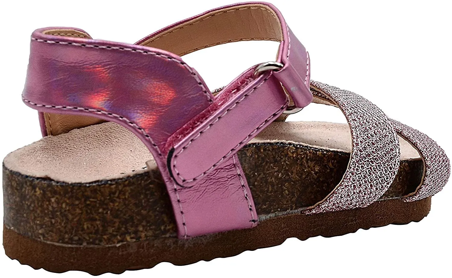 Rampage Girls Toddler Baby Little Kid Sparkly Glitter Footbed Slide Sandal with Holographic Metallic Strap - Fashion Summer Shoes