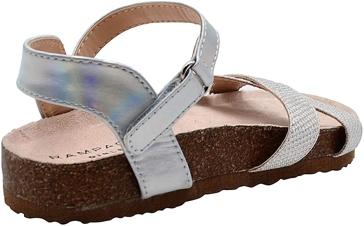 Rampage Girls Toddler Baby Little Kid Sparkly Glitter Footbed Slide Sandal with Holographic Metallic Strap - Fashion Summer Shoes