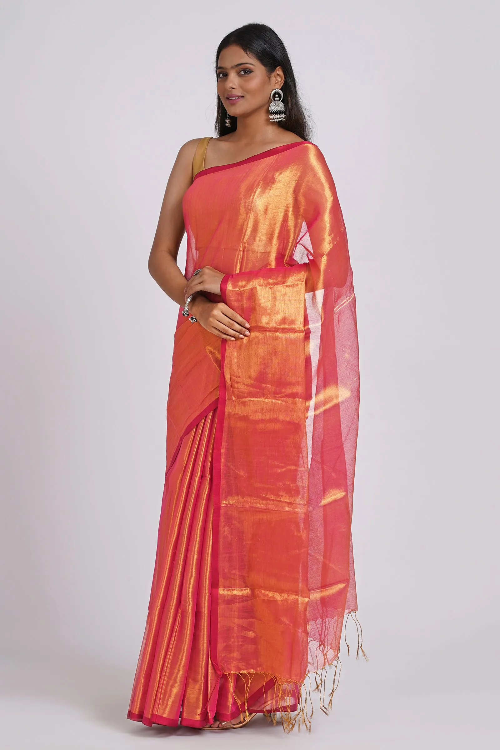 Teejh Hiraadiya Red Organic Tissue Silk Saree