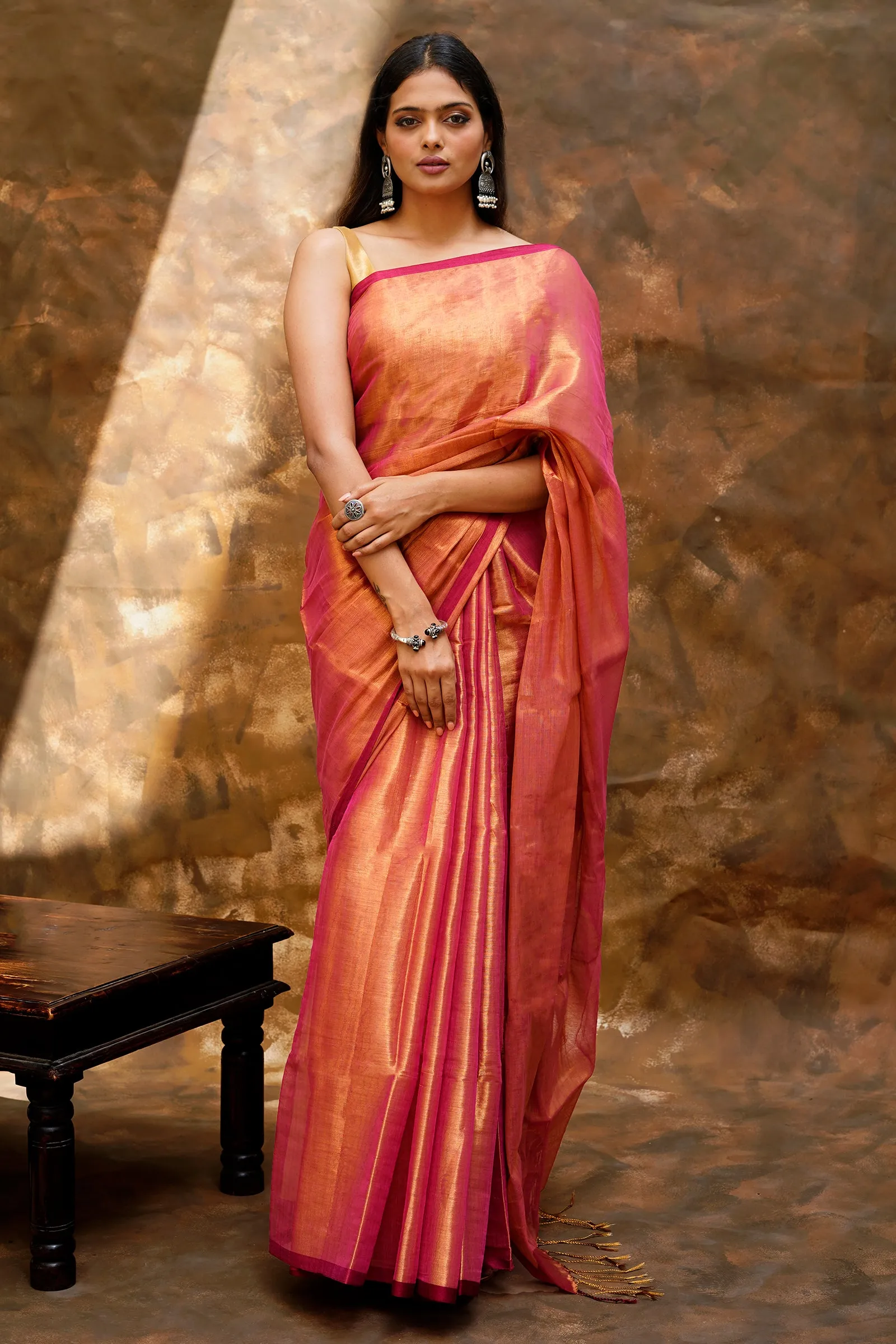 Teejh Hiraadiya Red Organic Tissue Silk Saree