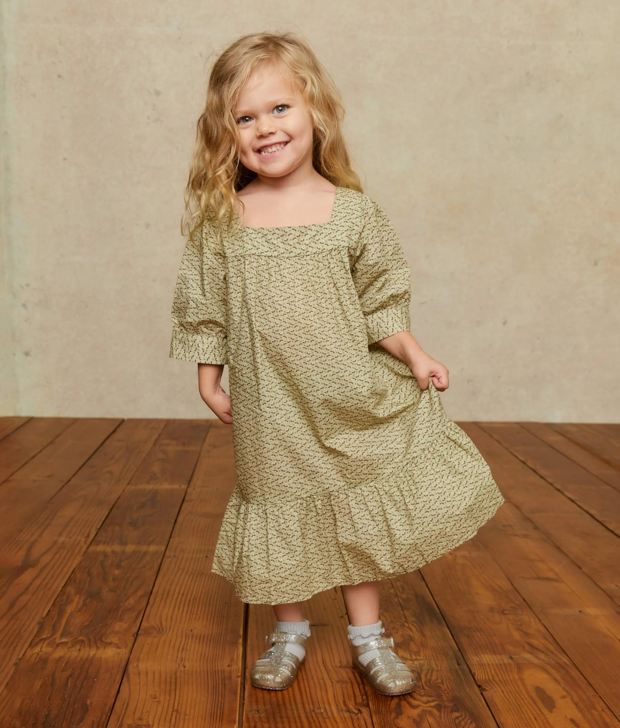 The Bianca Dress Kids | Geo Ditsy Sage