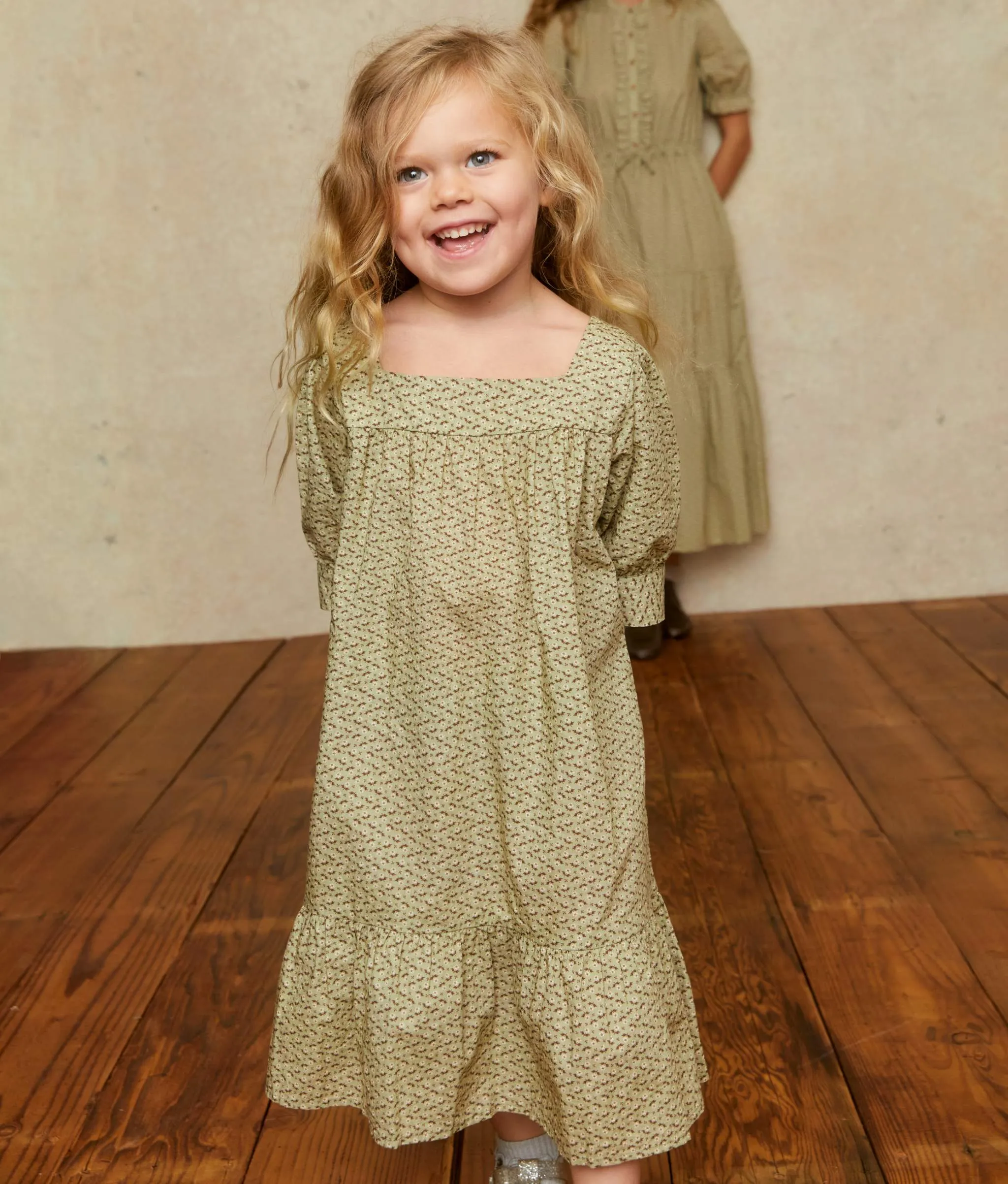 The Bianca Dress Kids | Geo Ditsy Sage