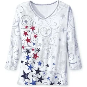 Women's Patriotic Stars 3/4 Sleeve Top