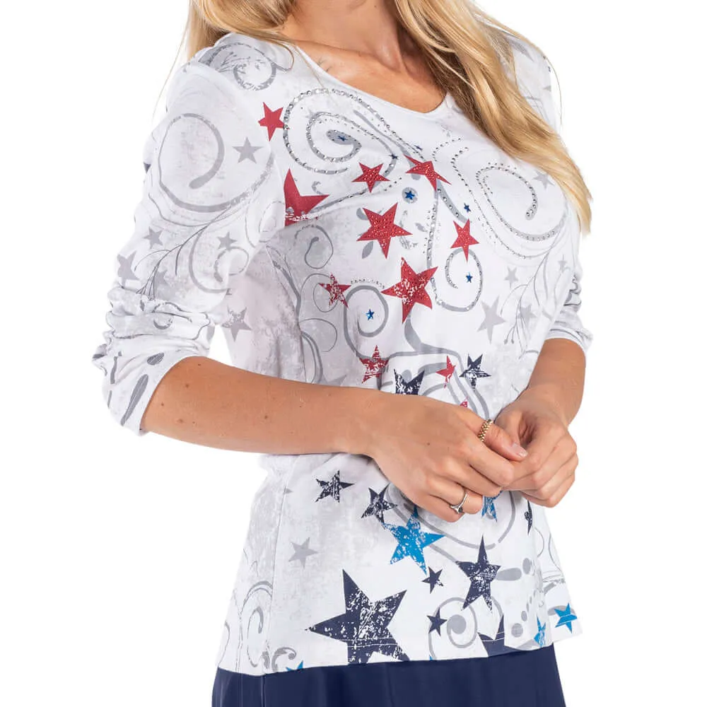 Women's Patriotic Stars 3/4 Sleeve Top